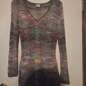 Inked & Faded Striped Fall Sweater with Pockets Size: Small